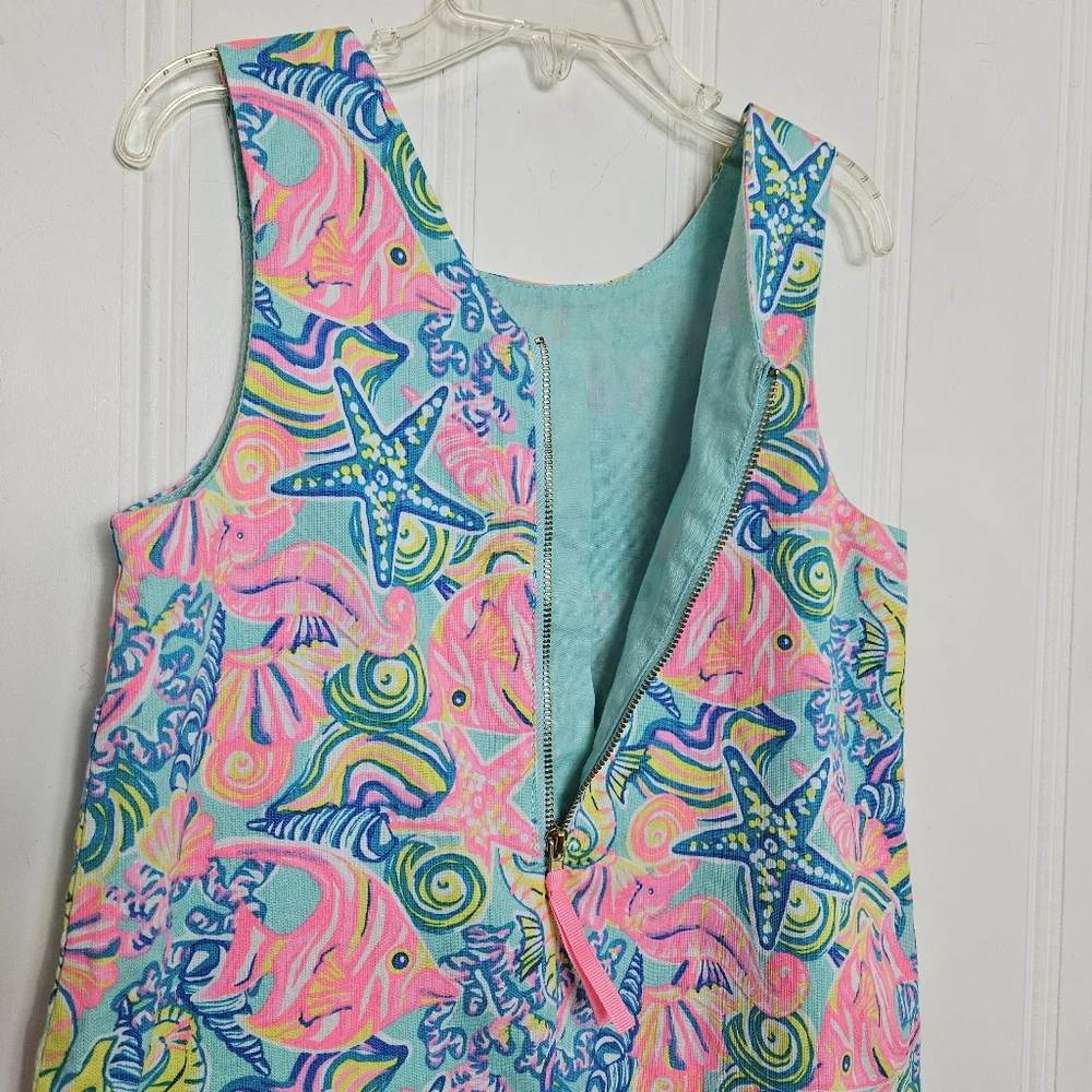 Sigrid Olsen Dress Girls 7 Sea Life A-Line Cotton Sleeveless Lined Pink Multi